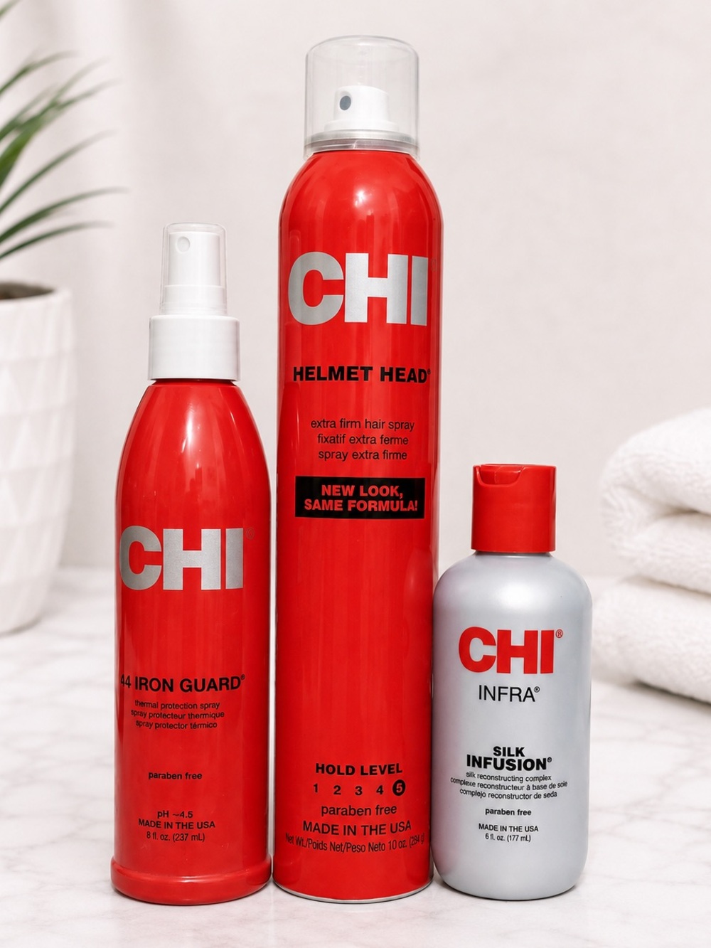 NEW! CHI Hair Bundle 44 Iron Guard + Helmet Head Hairspray + Infra Silk Infusion